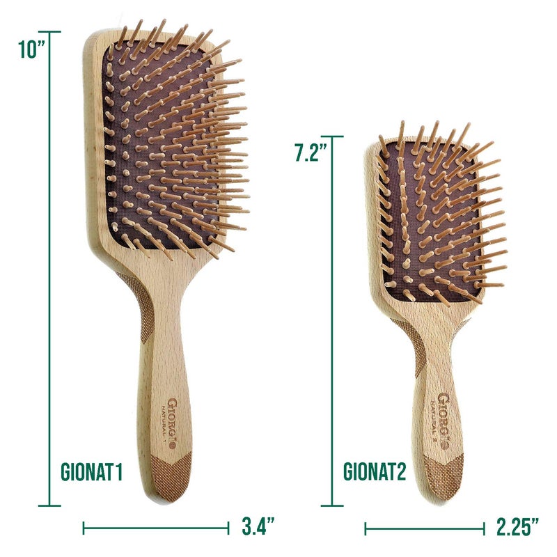 Giorgio Eco Friendly Wooden Bristle Hairbrush - Bundle Detangling Brush and Hair Growth Brush for Thick or Long Hair - Paddle Hair Brush Made with Anti Static Beechwood, Silicone Massage Cushion - Image 2